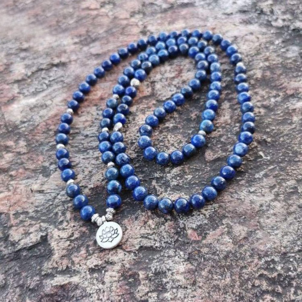 Lapis Lazuli 108 Mala Beads Prayer Necklace Multi Strands Meditation Bracelet - Picture 2 of 3